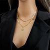 Nueva Moda Transfronteriza Europea y Americana Simple Nicho Retro Colgante Ojo Turquesa Rayo Acero Titanio Collar Multicapa