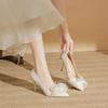2026 Nuevo Estilo Zapatos de Novia de Tacón Alto de Aguja Pequeño Talla Perla Lazo Zapatos Cómodos para Vestidos de Banquete
