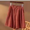 Pantalones Cortos de Lino Puro de Cinco Puntos Estilo Mori Artístico para Mujer, Corte Original Japonés, Etiqueta Original, Suministrados por el Cliente, Frescos, Holgados, Semi-Elásticos, de Cintura Alta