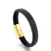 Haiteng Pulsera de Cuero Trenzado Acero de Titanio Hebilla Magnética Pulsera Cuerda de Cuero Pulsera de Acero de Titanio Pulsera al por Mayor Hs-017