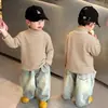 Camiseta Térmica de Polar para Hombre y Niño con Cuello Semi-Alto para Otoño e Invierno, Capa Base Cálida, Elegante Rayas, Versátil, Camiseta de Manga Larga para Niño