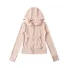 Sudadera con capucha ajustada protectora del sol, top de yoga, chaqueta tipo cárdigan + Pantalones rectos de cintura alta con cordón, conjunto deportivo