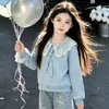 Conjunto moderno y a la moda para niños mayores, nuevo estilo primavera y otoño, conjunto de dos piezas dulce y lindo: sudadera de manga larga con estampado de estrellas y pantalones de pierna ancha
