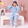 Pijamas de Lã Coral Infantil para Outono e Inverno, Plush de Manga Comprida com Desenho Animado e Gola Redonda para Meninas e Crianças Maiores