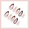 Venda Quente Transfronteiriça Europeia e Americana Flor Crushed Diamond Estampa de Leopardo Unhas Usáveis Francesa Amêndoa Unhas Postiças 24 Peças Unhas Usáveis Atacado