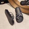 Sandalias ligeras de plataforma para mujer, para exteriores, verano 2024, con tiras cruzadas y puntera romana de diamantes de imitación para playa.