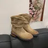 Botas de media caña 2026 para mujer, cálidas, puntera redonda, versátiles, forradas de polar, estilo retro nuevo, botas de gamuza, botas de montar, de moda, estilo coreano de otoño