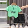 Novo Terno Infantil 2025 Duas Peças Polo Infantil com Lapela Roupa Infantil Menino Desenho Animado Casual Manga Curta Roupa de Verão Dropshipping