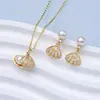 Conjunto de Joias de Pérolas Naturais de Água Doce, Brincos, Pingente, Colar, Design com Microincrustação de Concha, Luxo Leve, Sensação de Alto Padrão, Atacado