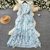 Vestido floral delicado estilo francês para mulheres, de manga comprida, com acinturamento, corte em A, elegante vestido longo para o outono de 2026