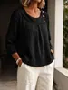2026 Europea y Americana Transfronteriza Nuevo Amazon Lino Casual Temperamento Viaje Camisa de Cuello Redondo Top Holgado Ropa de Mujer Verano