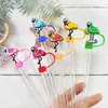 Serie Creativa de Flamencos de Dibujos Animados Tapa de Popote de Goma Suave de PVC Tapón a Prueba de Polvo 10 mm Decoración de Popote Personalizada DIY en Stock