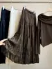 Falda vintage de terciopelo hueco con flecos estilo francés para mujer, falda de cintura alta línea A para otoño e invierno con dobladillo grande drapeado