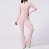 Body de entrenamiento de alta intensidad transfronterizo con forma de empalme tridimensional, cintura alta adelgazante, deportivo de fitness, mono de una pieza con pantalones de campana