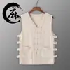 Chaleco de verano para hombre, chaleco casual, algodón y lino, hebilla vintage, talla grande, estilo chino, estilo nacional para hombre, venta al por mayor de fábrica