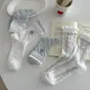 Meias Finas Sem Costura para Primavera e Verão para Mulheres em Azul Claro com Bordado de Laço, Design de Urso, Malha Respirável Versátil Meias Largas