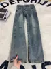 Calça jeans masculina estilo americano, com detalhes de rebites, levemente flare, coleção de primavera, estilosa e sofisticada, com design plissado, calça de trabalho de perna reta da moda
