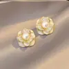 Pendientes Populares 2025 para Mujer, Pendientes de Camelia China, Pendientes de Perlas Florales de Alta Gama, Pendientes Elegantes para Mujer