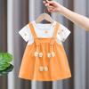 Vestido de Princesa de Algodón de Manga Corta con Estampado para Niñas Bebés y Niñas Pequeñas Estilo Coreano de Verano con Mangas Abullonadas y Falda A de Algodón