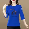 Comercio Electrónico Transfronterizo Ropa para Madres Camiseta para Mujeres de Mediana Edad y Mayores Top Cuello Redondo Versátil Capa Base Manga Siete Tallas Grandes Camiseta