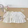 Vestido para meninas pequenas e crianças, novo estilo coreano de outono, com gola de lapela e acabamento em renda, elegante vestido de princesa de manga comprida para bebês