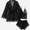 Amazon Transfronteiriço Pijama Feminino Renda Patchwork Malha Transparente Camisola Robe Conjunto de Lingerie Sexy Atacado