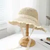 Sombrero de Paja para Mujer Estilo Coreano Estilo Japonés Verano Delgado Transpirable Encaje Encaje Hueco Estilo Pequeño Fresco Cuerda a Prueba de Viento