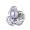 Anillo de lujo con flor de perla incrustada, bañado en cobre y platino, 2024, para mujer, 12 mm