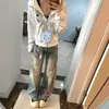 Jeans Bordados Florales con Cuentas Estilo Retro Americano para Mujer, Nuevo Diseño Otoño e Invierno, Corte Holgado, Pantalones Anchos Rectos Adelgazantes