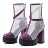 Botas de mujer de talla grande con cremallera de comercio exterior, sandalias de tacón alto para mujer de verano, puntera cerrada de color liso, suela gruesa, antideslizantes, tacón cuadrado, estilo europeo y americano