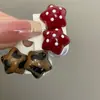 Estilo Dulce y Fresco Rojo Ancola Lunares Estampado de Leopardo Estrella de Cinco Puntas Aguja de Plata 925 Pendientes de Perla Doble Uso