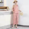 Nuevo traje de algodón y seda para mujer, atuendo elegante de verano para mamá, moderno y rejuvenecedor, conjunto casual de dos piezas sin mangas de alta gama