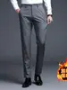 Otoño 2026 Nuevos Pantalones Casuales para Hombre Elásticos Formales de Traje Rectos de Negocios Largos Estilo Delgado Estilo con Forro Polar