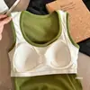 Camisola de Estilo Coreano para Principios de Otoño, Versátil, Cepillada, Cuello Cuadrado, Tirantes Anchos, Prenda Interior, Prenda Exterior, Capa Base, Copas Fijas, Top sin Mangas