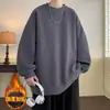 Moletom de peso pesado 300g com forro de fleece para outono e inverno, gola redonda, para homens e casais, marca da moda, corte solto, tamanho grande, camiseta de manga longa, camiseta básica casual