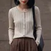 Suéter de Tricô Feminino Elegante Estilo Cardigan, Gola Redonda Regular, Caimento Solto, Qualidade, Outono 2026