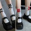 Calcetines cortos de encaje blanco estilo japonés, bonitos y dulces, de Lolita, de longitud media, para niños, de verano, con lazo de encaje fino de Lolita.