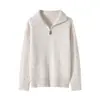 Suéter de Punto Trenzado Estilo Old Money 2026 100% Lana con Cuello de Solapa y Media Cremallera para Mujer, Suéter Versátil tipo Abrigo