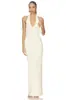 Elegante vestido de noche estilo europeo y americano, color sólido, cuello halter, escote en V, espalda descubierta, entallado a la cintura, ajuste ceñido, largo, para fiesta
