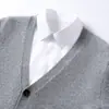 Cárdigan de punto de cachemira con cuello en V para hombre de otoño e invierno de comercio exterior, chaqueta holgada de color liso estilo coreano de manga larga, suéter versátil de moda