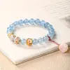 Pulsera de cuentas de calcedonia y aguamarina, personalizada y de alta gama, pulsera para estudiantes, regalo para niñas, para mejores amigas o parejas, joyería de anillo liso