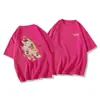 Camiseta de Algodão Puro Verão Estilo Retrô Americano Solta com Ombro Caído Manga Curta para Mulheres com Senso de Design, Marca de Tendência Nacional Ins Top de Manga Curta Nicho
