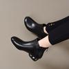 Botas curtas de bico redondo para mulheres 2024 outono e inverno novo estilo coreano salto baixo com zíper botas de couro simples elegantes emagrecimento botas de algodão planas