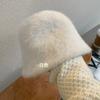 Chapéu de pescador de pelúcia de coelho da Coreia do Sul, chapéu feminino liso, quente, para cobrir o rosto, outono e inverno, chapéu de bacia pequeno com aparência de rosto peludo