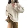 Suéter Pulóver de Punto Trenzado con Cuello Redondo, Nuevo Estilo Otoño/Invierno 2026 para Mujer, Versión Coreana, Holgado, Casual, Top de Punto Suave