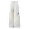 Calça larga com corte split-line estilo high street americano para homens, cintura elástica, cordão branco, versátil, com efeito de caimento, calça de moletom casual, tamanhos grandes