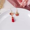 Pendientes de plata 925 con forma de aguja, diseño festivo de novia roja, palabra feliz, nudo chino, gato de la suerte, linterna, borla, Año Nuevo