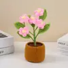 Flores de Lana Terminadas Tejidas a Mano Creativas Mini Plantas en Maceta Adornos para la Consola Central del Coche Decoración del Hogar
