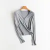 Off-Season SpecialContains 6% mulberry silk~Cloud-soft comfortable V-neck long-sleeve T-shirt for women, solid color versatile top for autumn