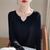 Primavera y Verano 2025 Nueva Ropa de Punto de Algodón con Cuello en V de Manga Larga para Mujer, Suéter Holgado de Color Puro Elegante para Usar Debajo